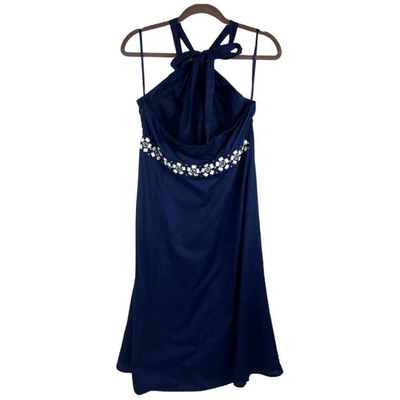 Ann Taylor LOFT Blue Halter Dress, White Beaded Belt Accent, Size 12 - Picture 10 of 11